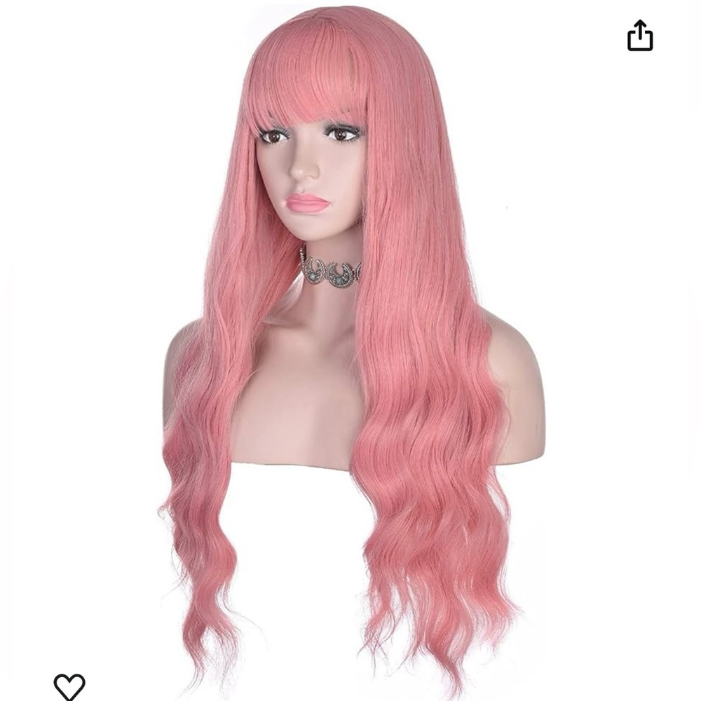 LONG WAVY PINK WIG with BANGS